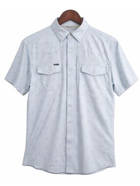 Poncho Western Pearl Snap Shirt Mens Medium Blue Star Print Short Sleeve Cowboy